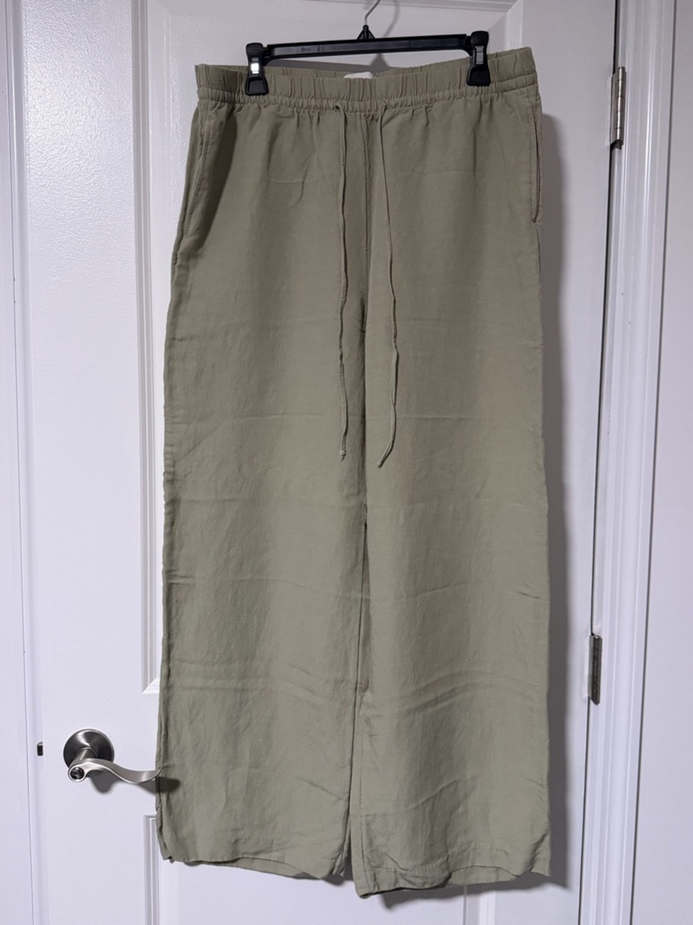 H&M Light Olive Relaxed Drawstring Linen Pants